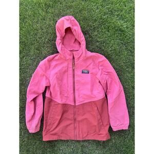 LL Bean Kids Girls Hooded Jacket Full Zip Fleece Lined M (10-12) Colorblock Pink